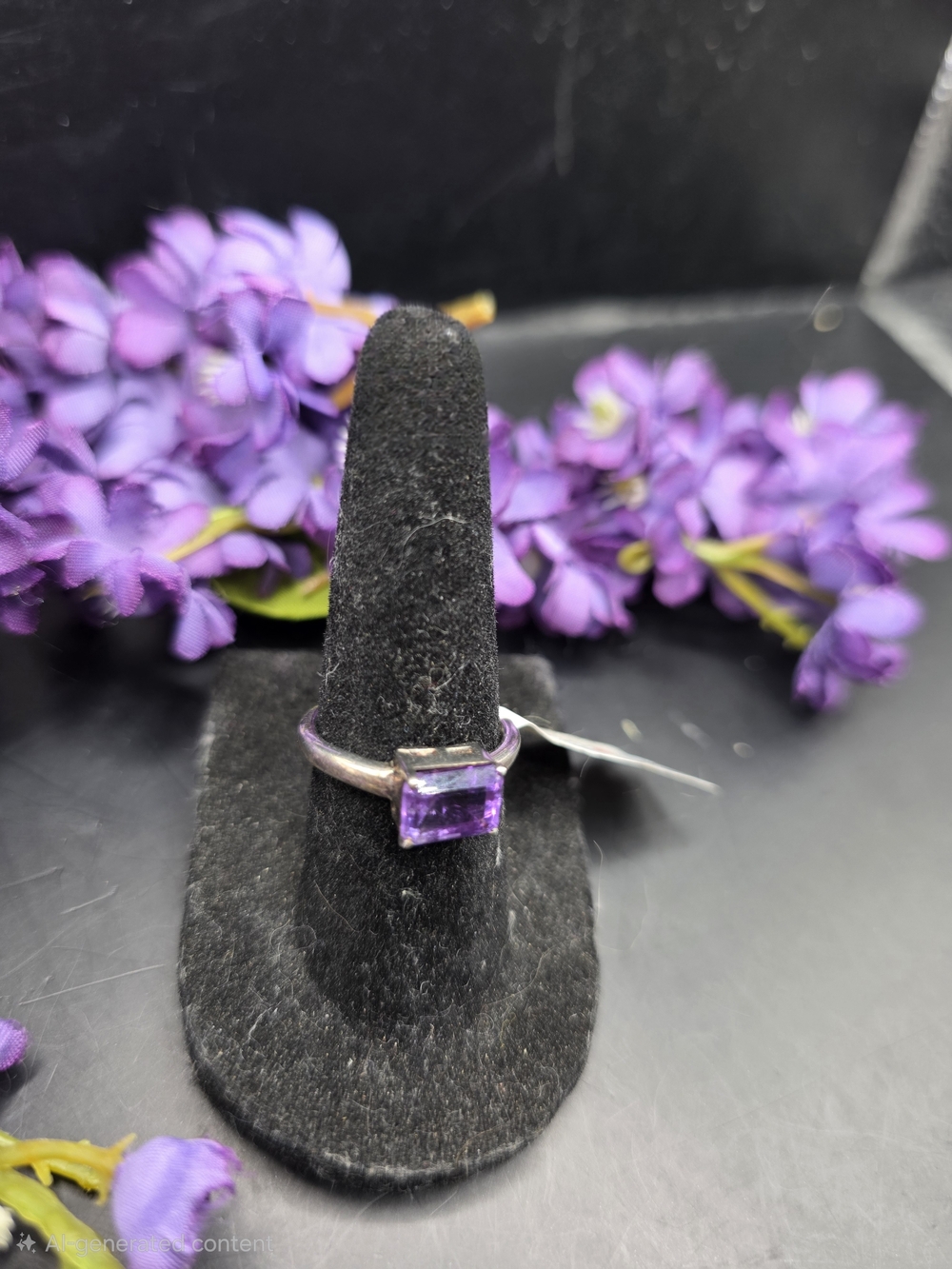Amethyst Square-Cut Sterling Ring - Purple